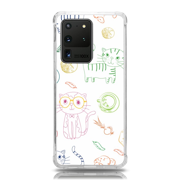 Cats And Food Doodle Seamless Pattern Samsung Galaxy S20 Ultra 6.9 Inch TPU UV Case