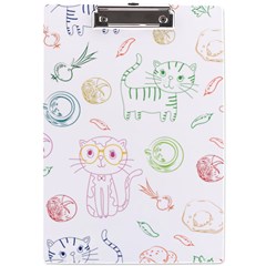 Cats And Food Doodle Seamless Pattern A4 Acrylic Clipboard by Jancukart