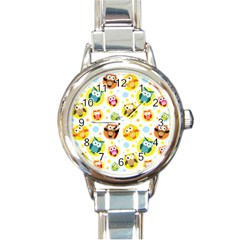 Owl Bird Cartoon Round Italian Charm Watch by Jancukart