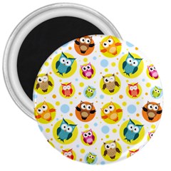 Owl Bird Cartoon 3  Magnets by Jancukart