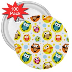 Owl Bird Cartoon 3  Buttons (100 Pack) 