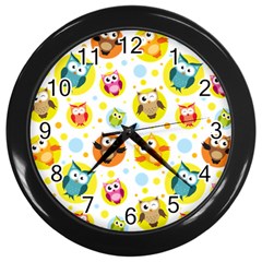 Owl Bird Cartoon Wall Clock (black)