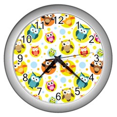 Owl Bird Cartoon Wall Clock (silver)