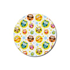 Owl Bird Cartoon Rubber Round Coaster (4 Pack) by Jancukart