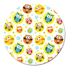 Owl Bird Cartoon Magnet 5  (round)