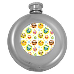 Owl Bird Cartoon Round Hip Flask (5 Oz) by Jancukart