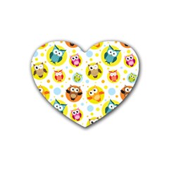 Owl Bird Cartoon Rubber Heart Coaster (4 Pack)