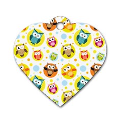 Owl Bird Cartoon Dog Tag Heart (two Sides) by Jancukart