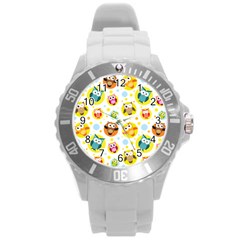 Owl Bird Cartoon Round Plastic Sport Watch (l) by Jancukart