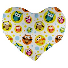 Owl Bird Cartoon Large 19  Premium Heart Shape Cushions