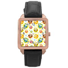 Owl Bird Cartoon Rose Gold Leather Watch  by Jancukart