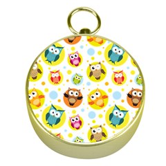 Owl Bird Cartoon Gold Compasses