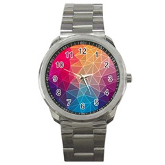 Multicolored Geometric Origami Idea Pattern Sport Metal Watch