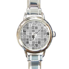 Black And White Geometric Patterns Round Italian Charm Watch