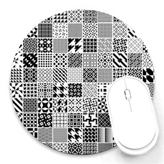 Black And White Geometric Patterns Round Mousepad