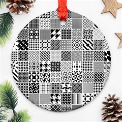 Black And White Geometric Patterns Ornament (round) by Jancukart