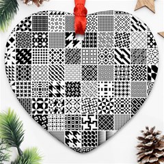 Black And White Geometric Patterns Ornament (heart)