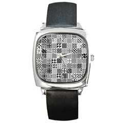 Black And White Geometric Patterns Square Metal Watch by Jancukart