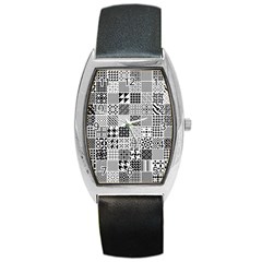 Black And White Geometric Patterns Barrel Style Metal Watch