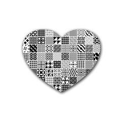 Black And White Geometric Patterns Rubber Heart Coaster (4 Pack)