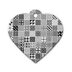 Black And White Geometric Patterns Dog Tag Heart (two Sides)