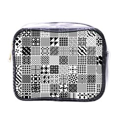 Black And White Geometric Patterns Mini Toiletries Bag (one Side)