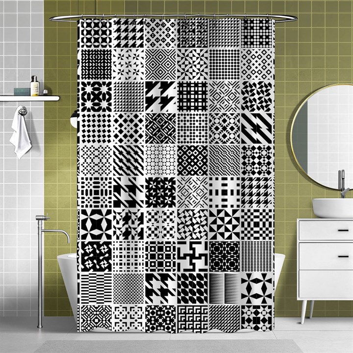 Black And White Geometric Patterns Shower Curtain 48  x 72  (Small) 