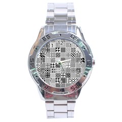 Black And White Geometric Patterns Stainless Steel Analogue Watch