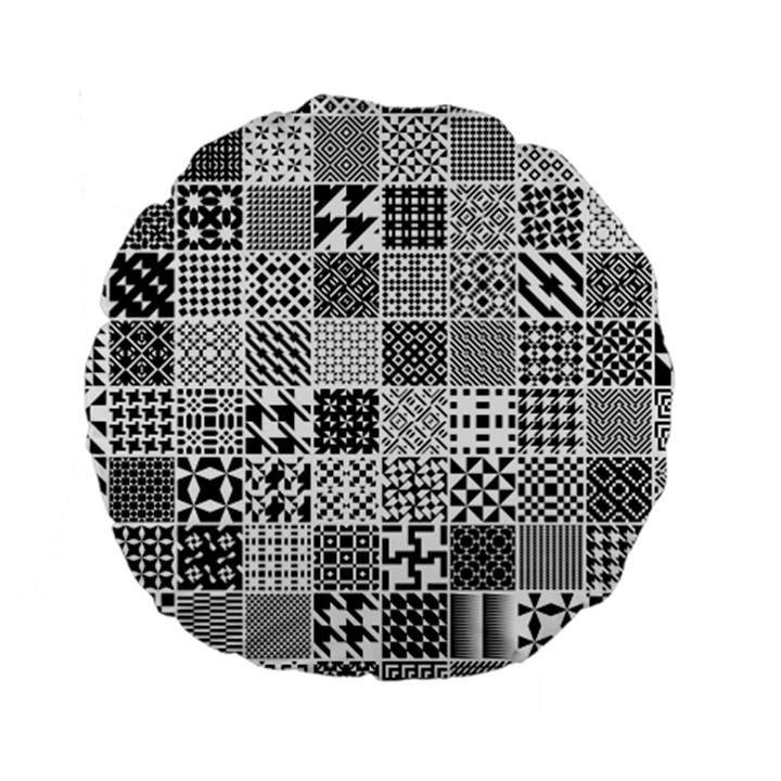 Black And White Geometric Patterns Standard 15  Premium Round Cushions