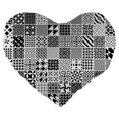 Black And White Geometric Patterns Large 19  Premium Heart Shape Cushions by Jancukart