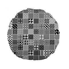 Black And White Geometric Patterns Standard 15  Premium Flano Round Cushions