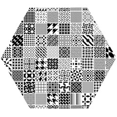 Black And White Geometric Patterns Wooden Puzzle Hexagon by Jancukart