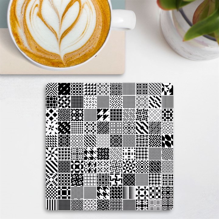 Black And White Geometric Patterns UV Print Square Tile Coaster 