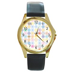 Spirals Twirls Abstract Geometric Art Pattern Round Gold Metal Watch