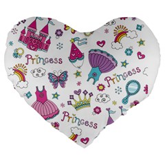 Princess Element Background Material Large 19  Premium Flano Heart Shape Cushions