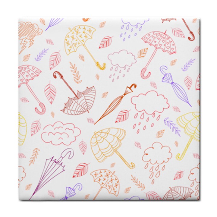 Weather Umbrella Rain Cloud Seamless Doodle Pattern Tile Coaster