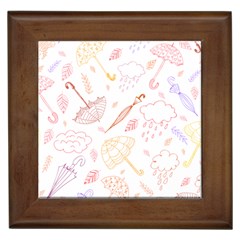 Weather Umbrella Rain Cloud Seamless Doodle Pattern Framed Tile