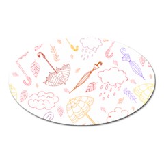 Weather Umbrella Rain Cloud Seamless Doodle Pattern Oval Magnet