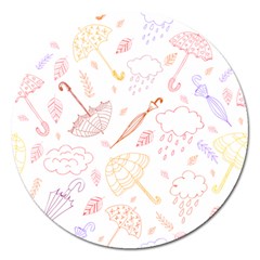 Weather Umbrella Rain Cloud Seamless Doodle Pattern Magnet 5  (Round)