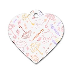 Weather Umbrella Rain Cloud Seamless Doodle Pattern Dog Tag Heart (One Side)