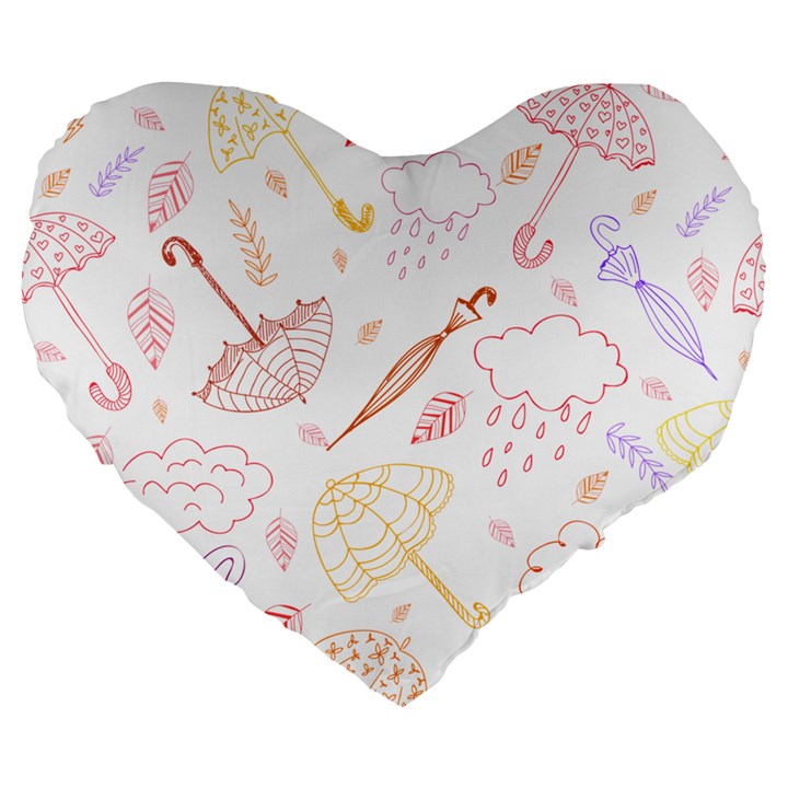 Weather Umbrella Rain Cloud Seamless Doodle Pattern Large 19  Premium Heart Shape Cushions