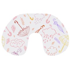 Weather Umbrella Rain Cloud Seamless Doodle Pattern Travel Neck Pillow