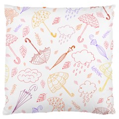 Weather Umbrella Rain Cloud Seamless Doodle Pattern Large Premium Plush Fleece Cushion Case (Two Sides)