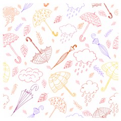 Weather Umbrella Rain Cloud Seamless Doodle Pattern Wooden Puzzle Square