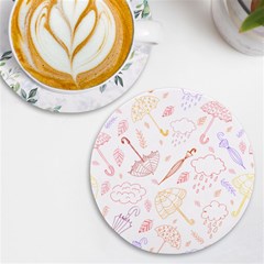 Weather Umbrella Rain Cloud Seamless Doodle Pattern UV Print Round Tile Coaster