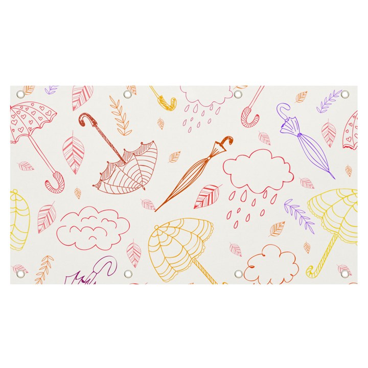 Weather Umbrella Rain Cloud Seamless Doodle Pattern Banner and Sign 7  x 4 