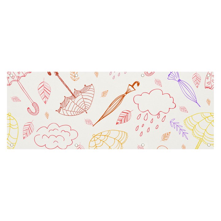 Weather Umbrella Rain Cloud Seamless Doodle Pattern Banner and Sign 8  x 3 