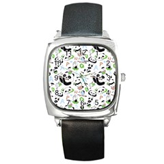 Giant Panda Bear Pattern Square Metal Watch