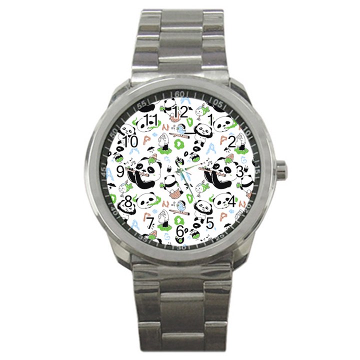 Giant Panda Bear Pattern Sport Metal Watch