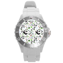 Giant Panda Bear Pattern Round Plastic Sport Watch (l) by Jancukart